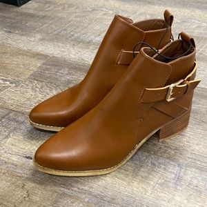 Cognac buckle boots - new with tags